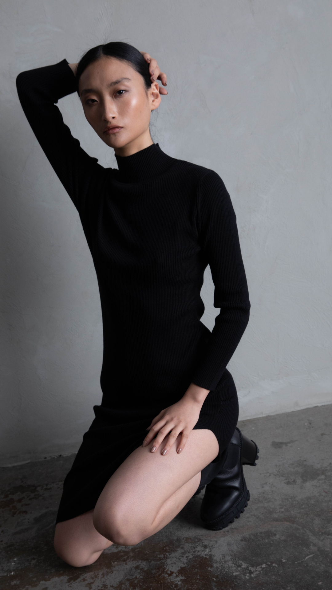 Sparrow Lightweight Knit Layering Dress - Midnight Black