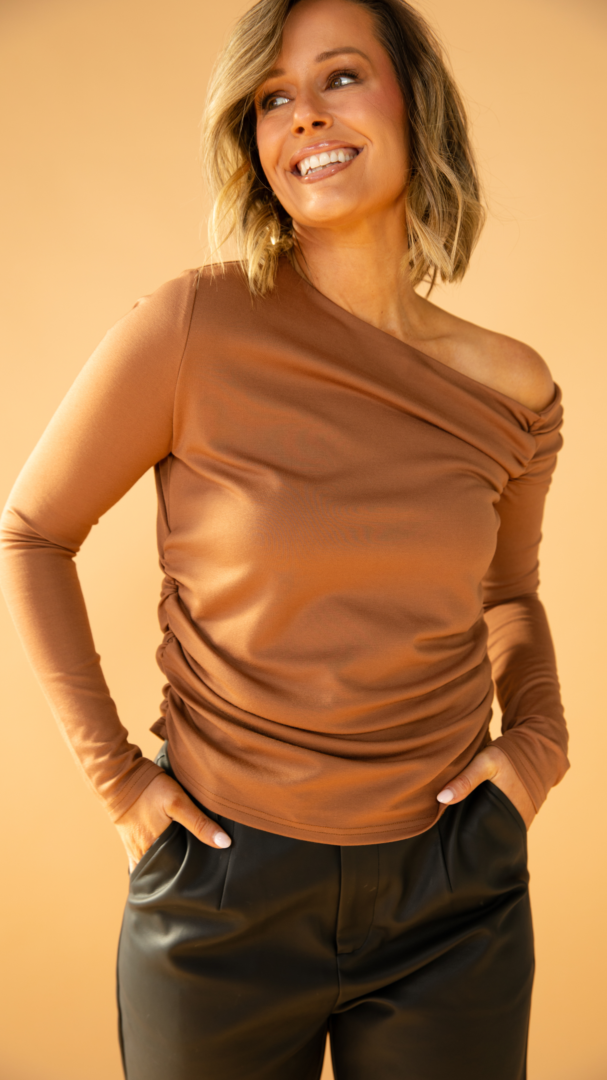 Stardust One Shoulder Top - Chocolate