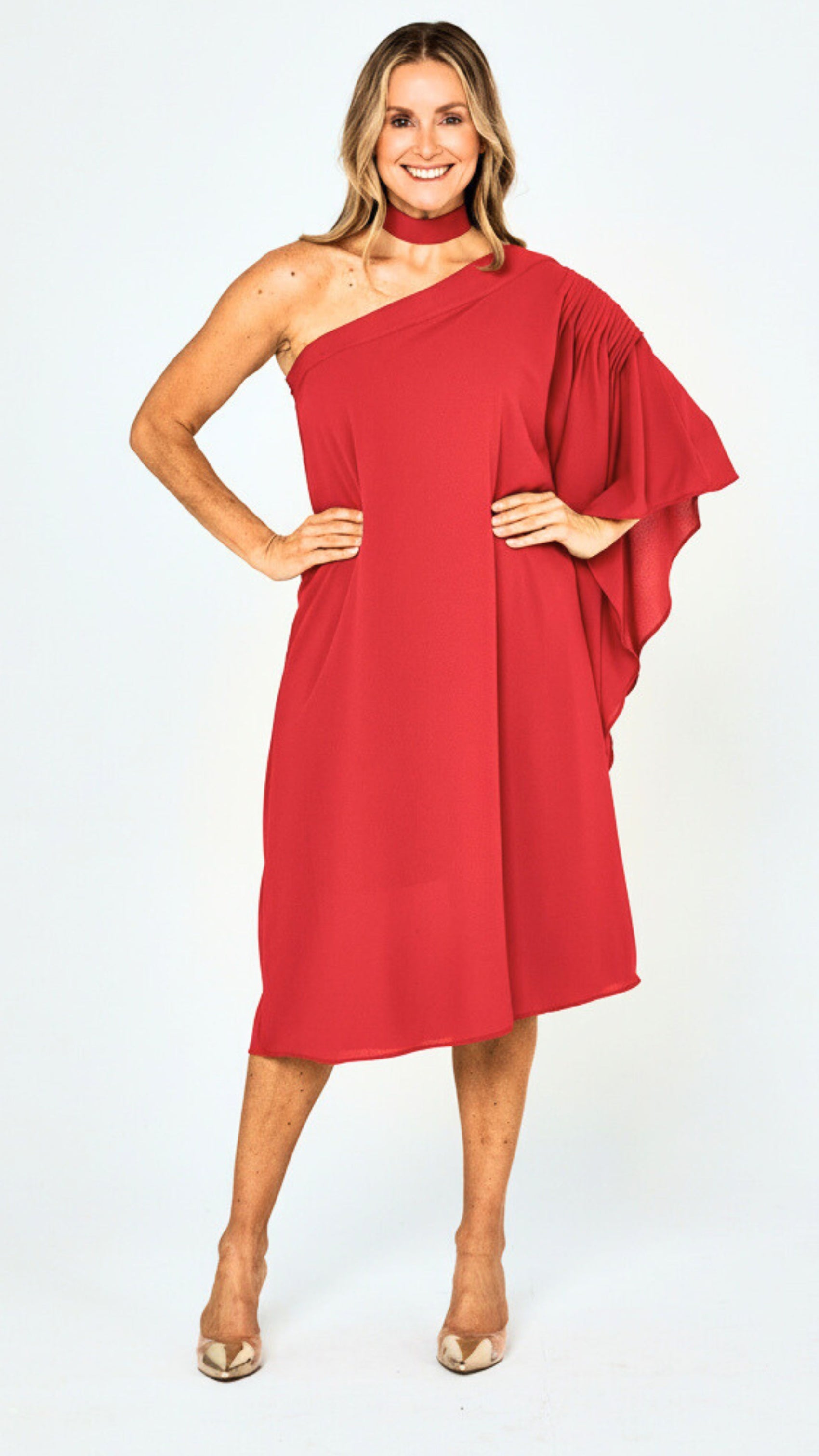 Paris One Shoulder Dress - Red