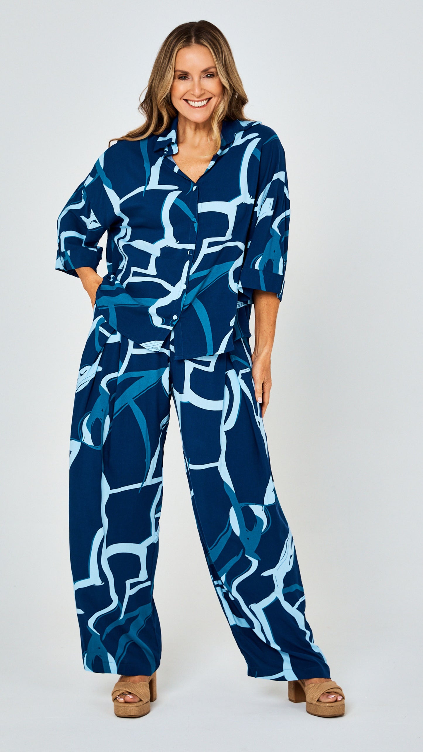Georgie Rayon Pants - Blue Print