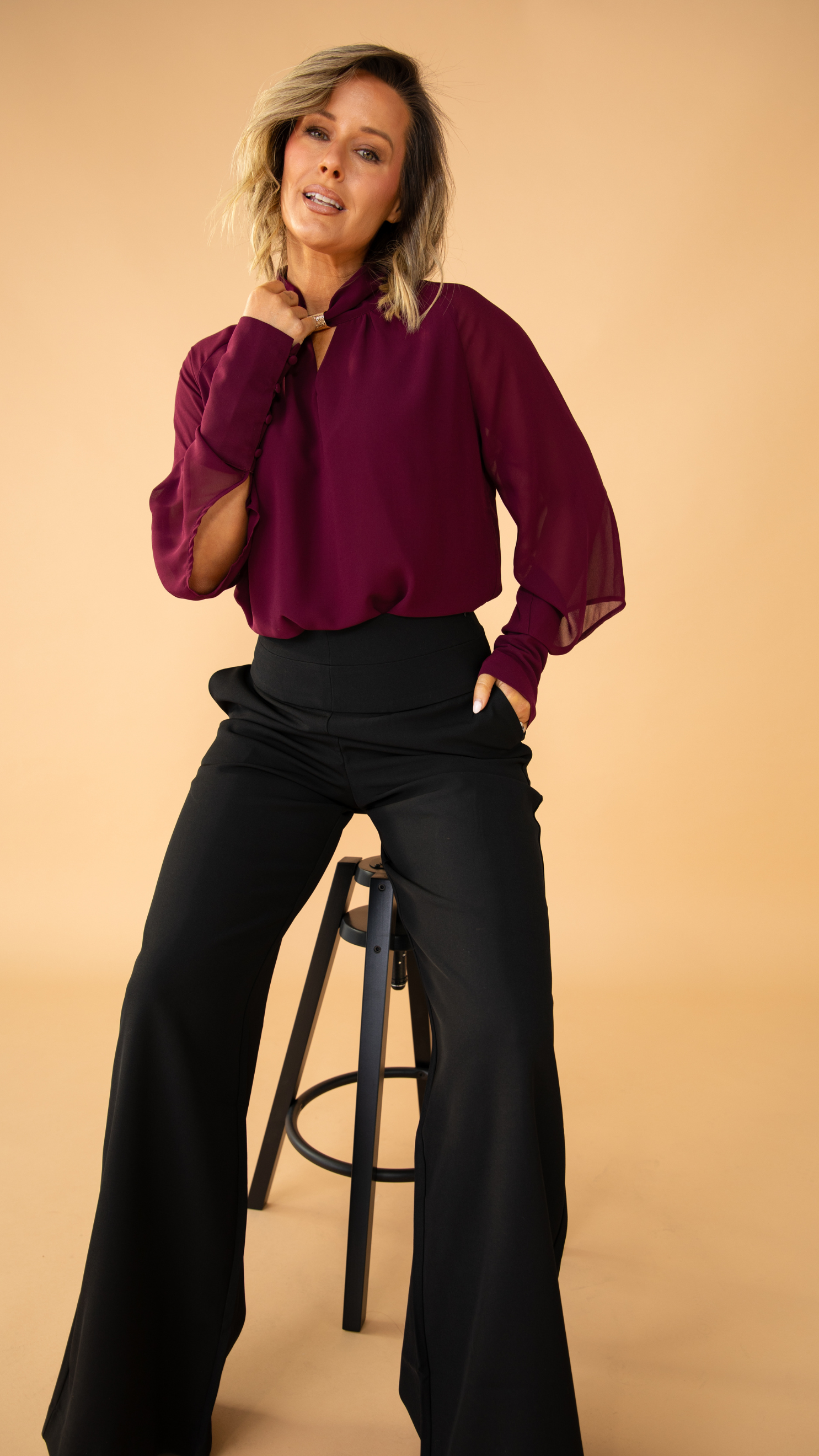 Midnight Reverie Chiffon Shirt - Wine
