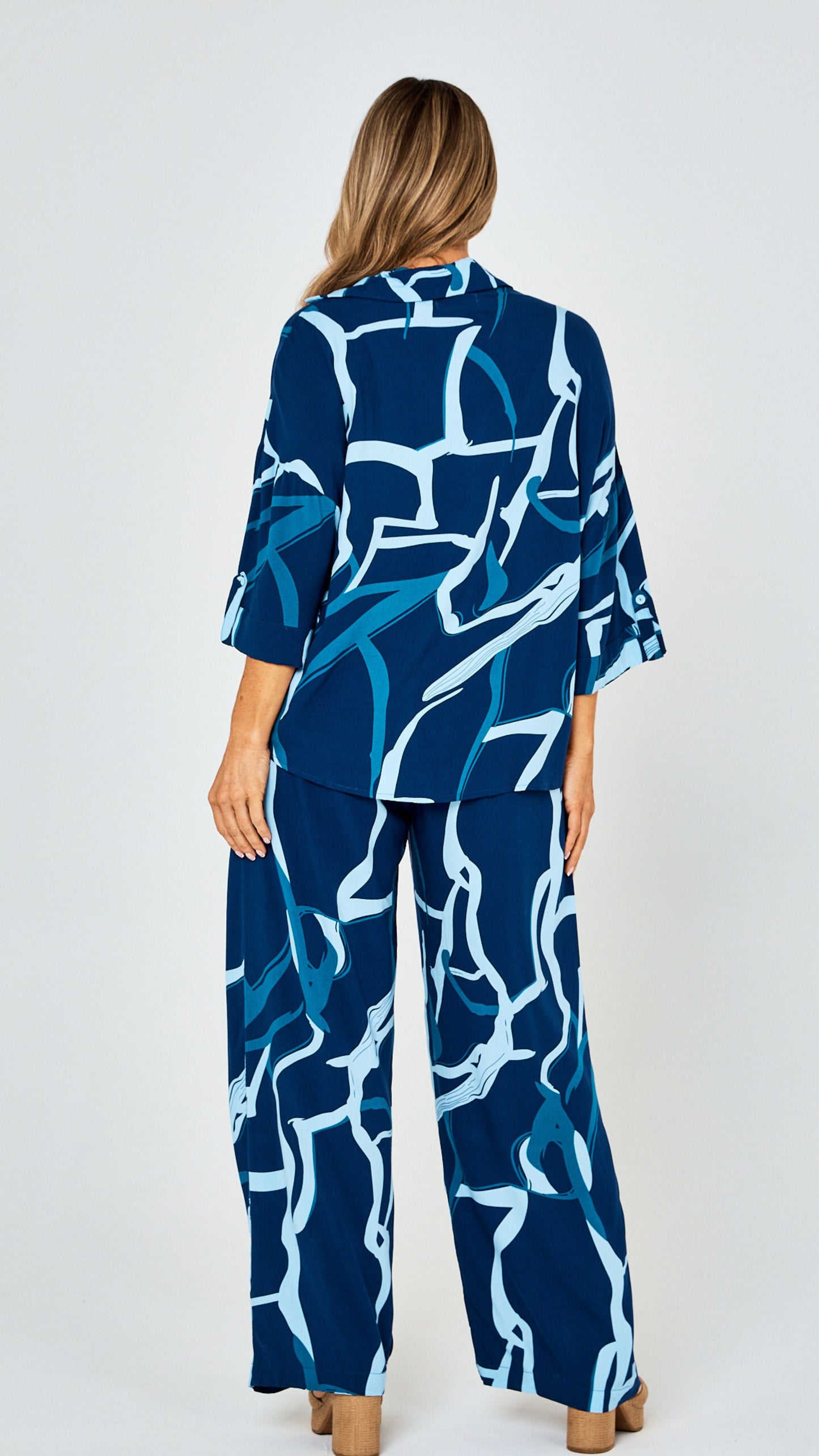 Georgie Rayon Pants - Blue Print