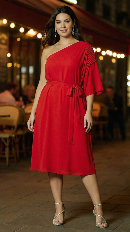 Paris One Shoulder Dress - Red