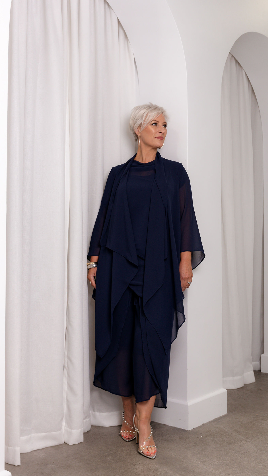 Sadie Chiffon Flowing Duster - Navy