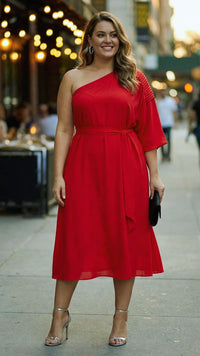 Paris One Shoulder Dress - Red
