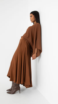 Flow Viscose Relaxed Style Skirt - Chocolate