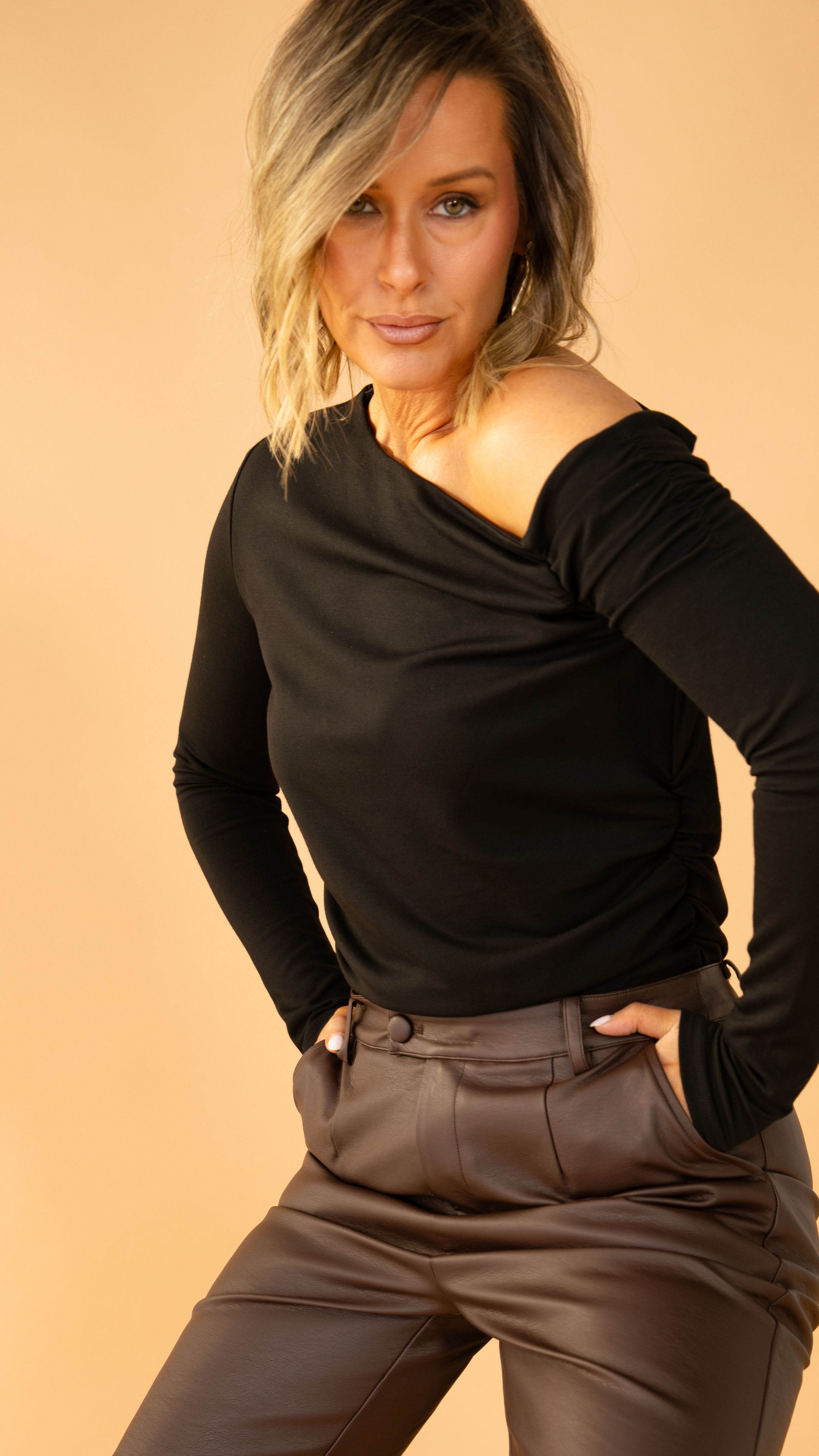 Stardust One Shoulder Top - Black