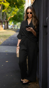 Max European Flax Linen Twist Shirt - Black