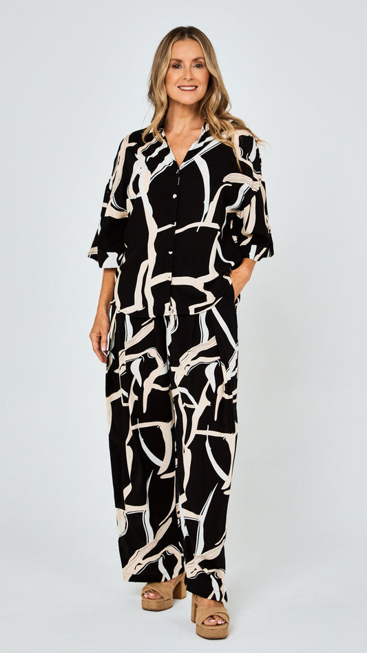 Georgie Rayon Shirt - Black Print