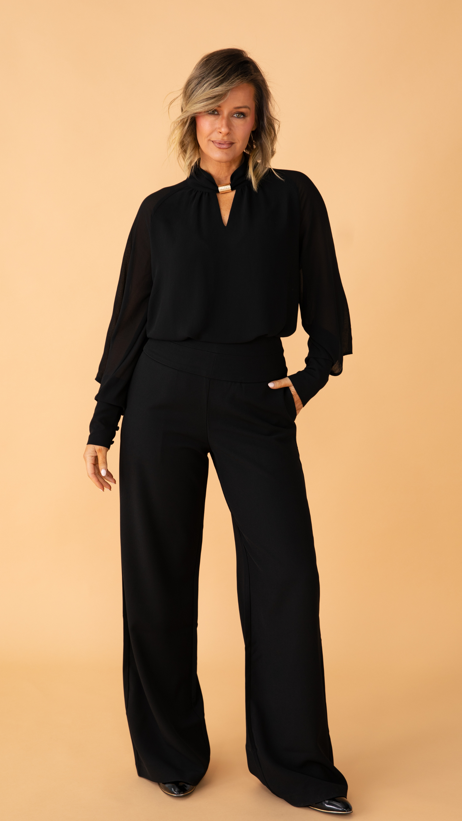 Midnight Reverie Chiffon Shirt - Black