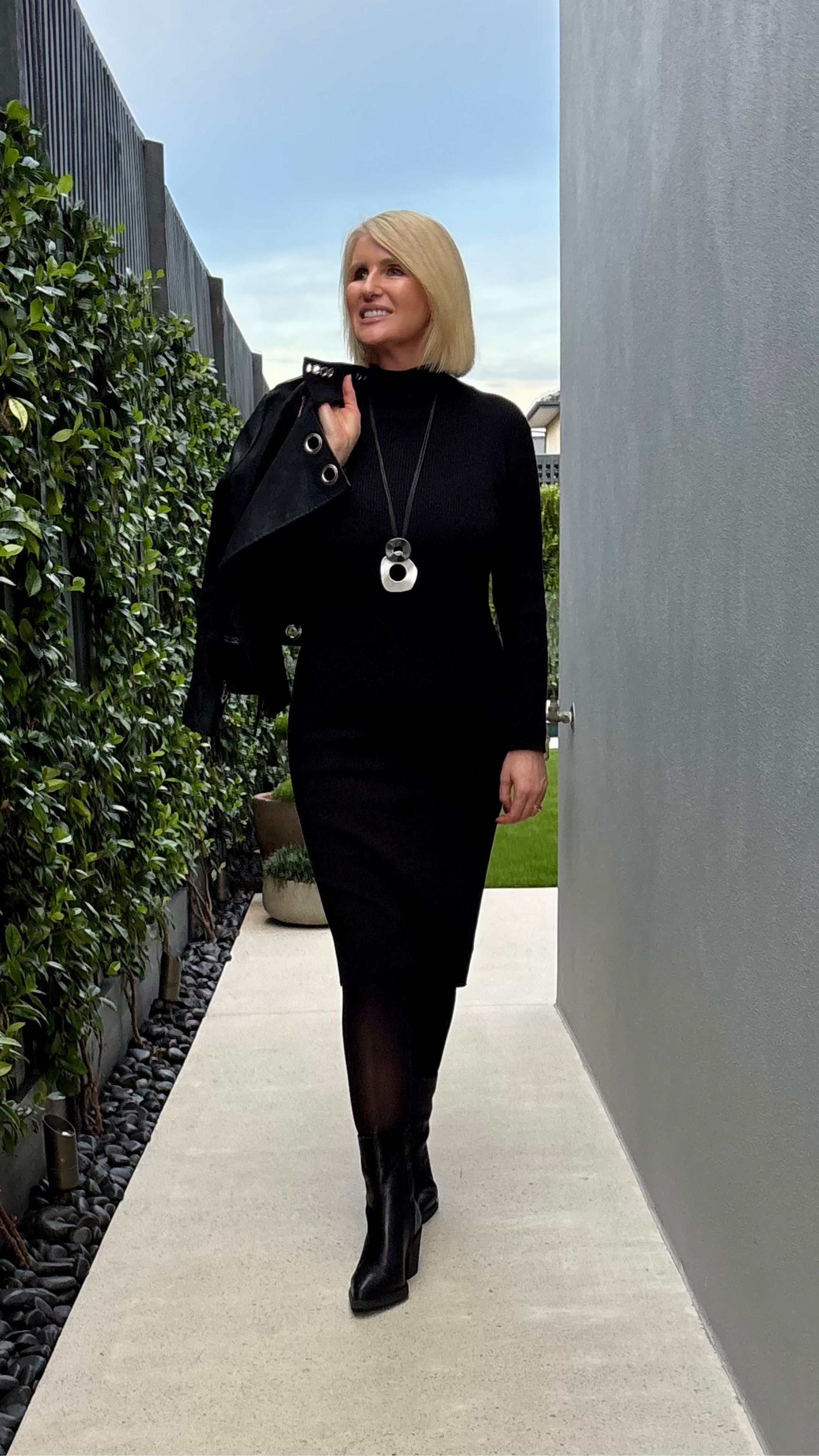 Sparrow Lightweight Knit Layering Dress - Midnight Black