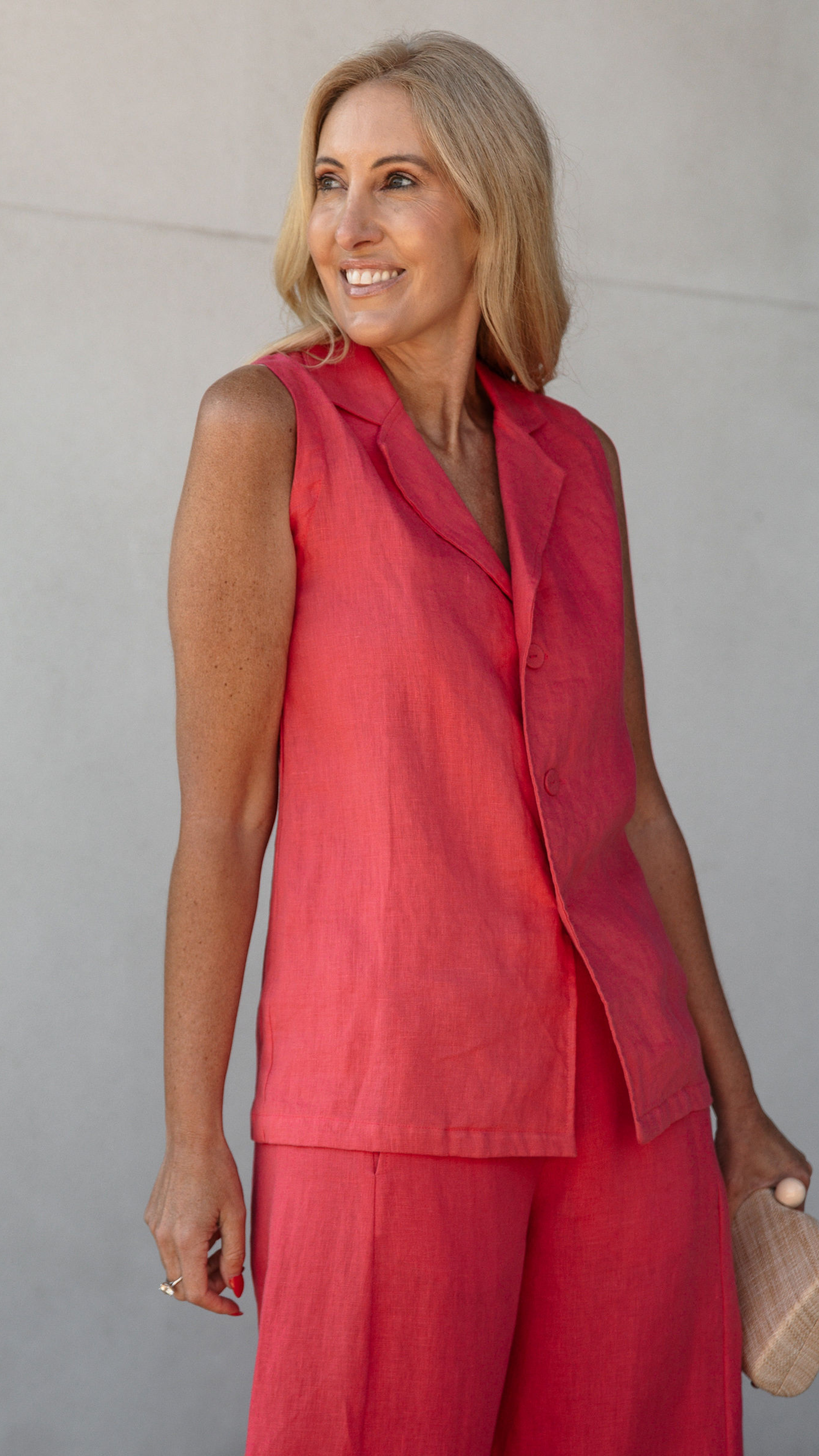 Luca Linen Vest - Pink