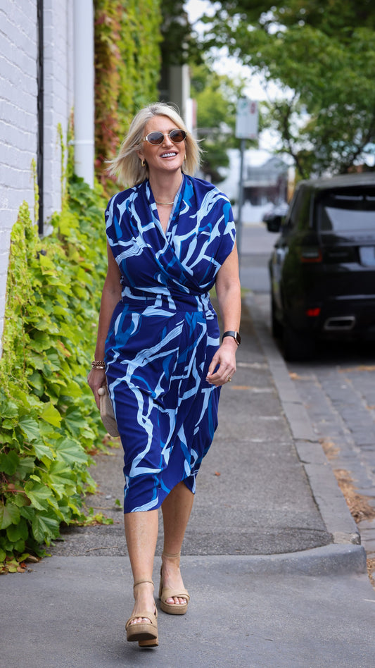 Darcy Rayon Print Dress - Blue