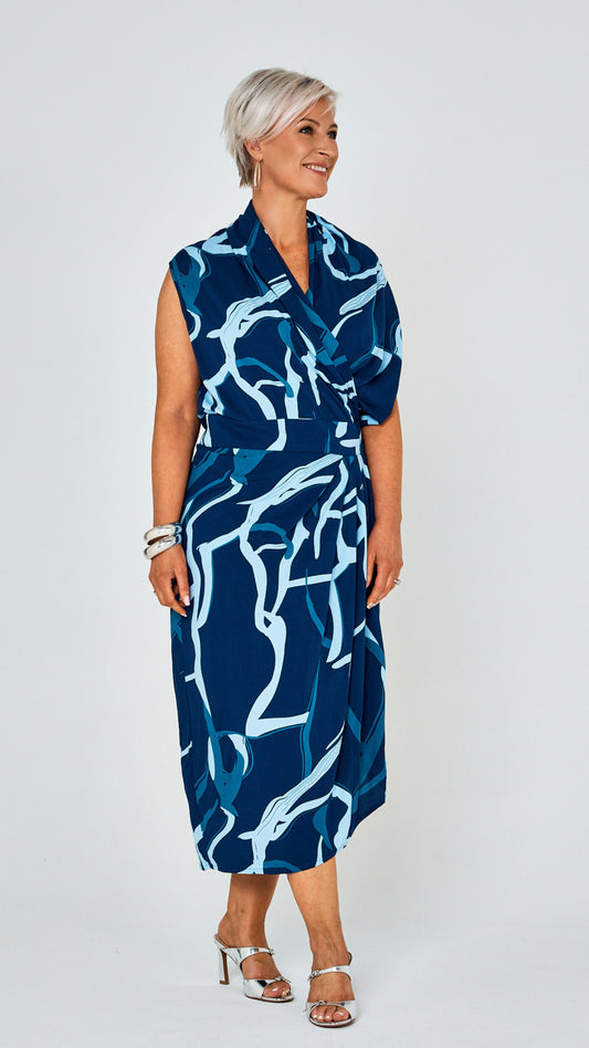 Darcy Rayon Print Dress - Blue