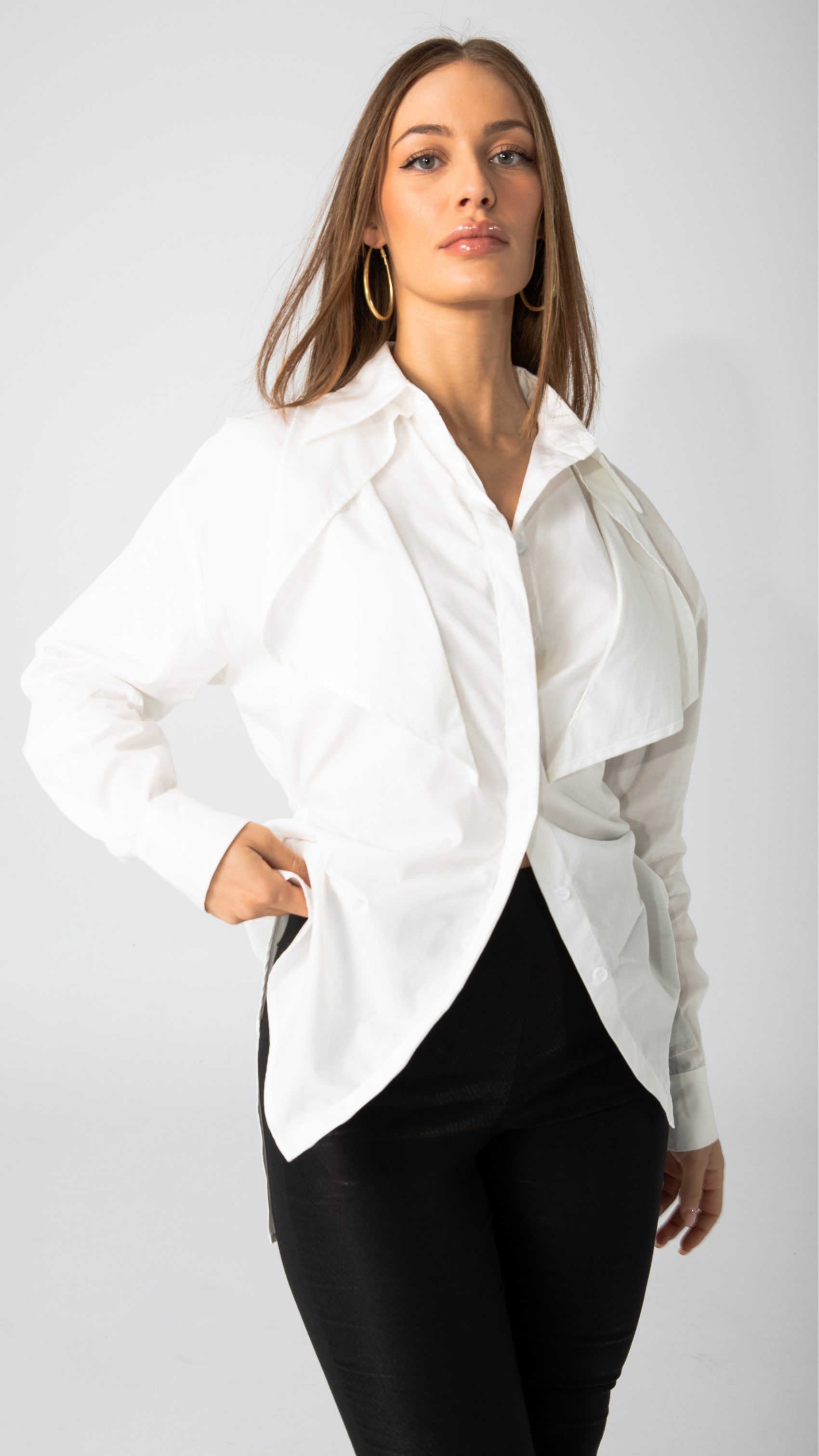 MAXIM SHIRT, KINGSLEY BLAZER & PANTS, LISSBON BOOTS, GRACE EARRINGS