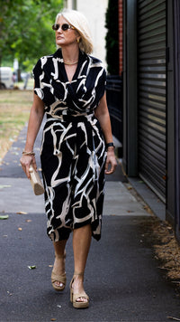 Darcy Rayon Print Dress - Black