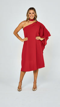 Paris One Shoulder Dress - Red