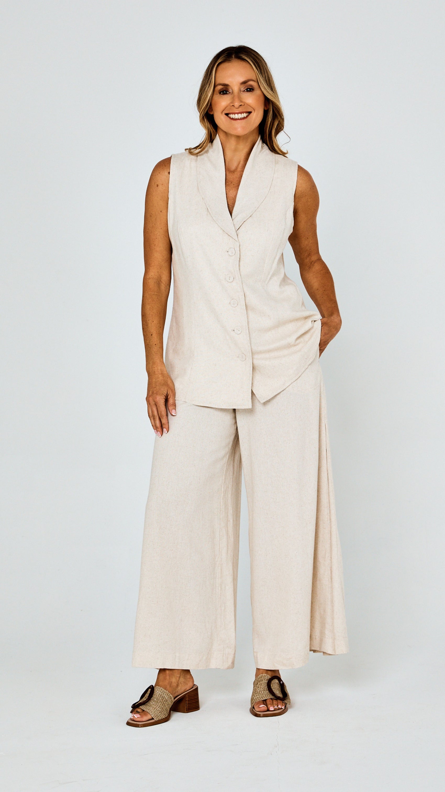Hannah Linen Rami Pants- Beige