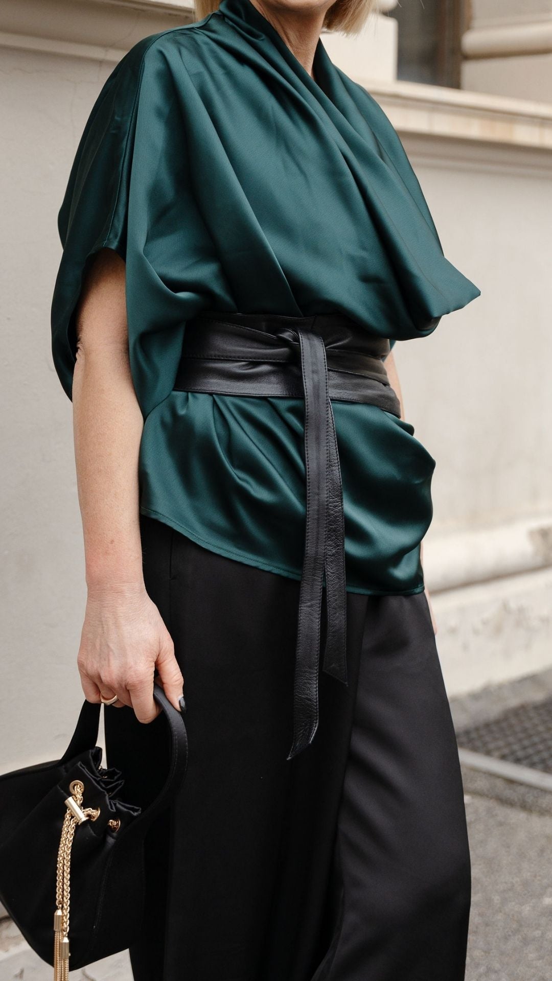 Celine Oversized Satin Top - Emerald