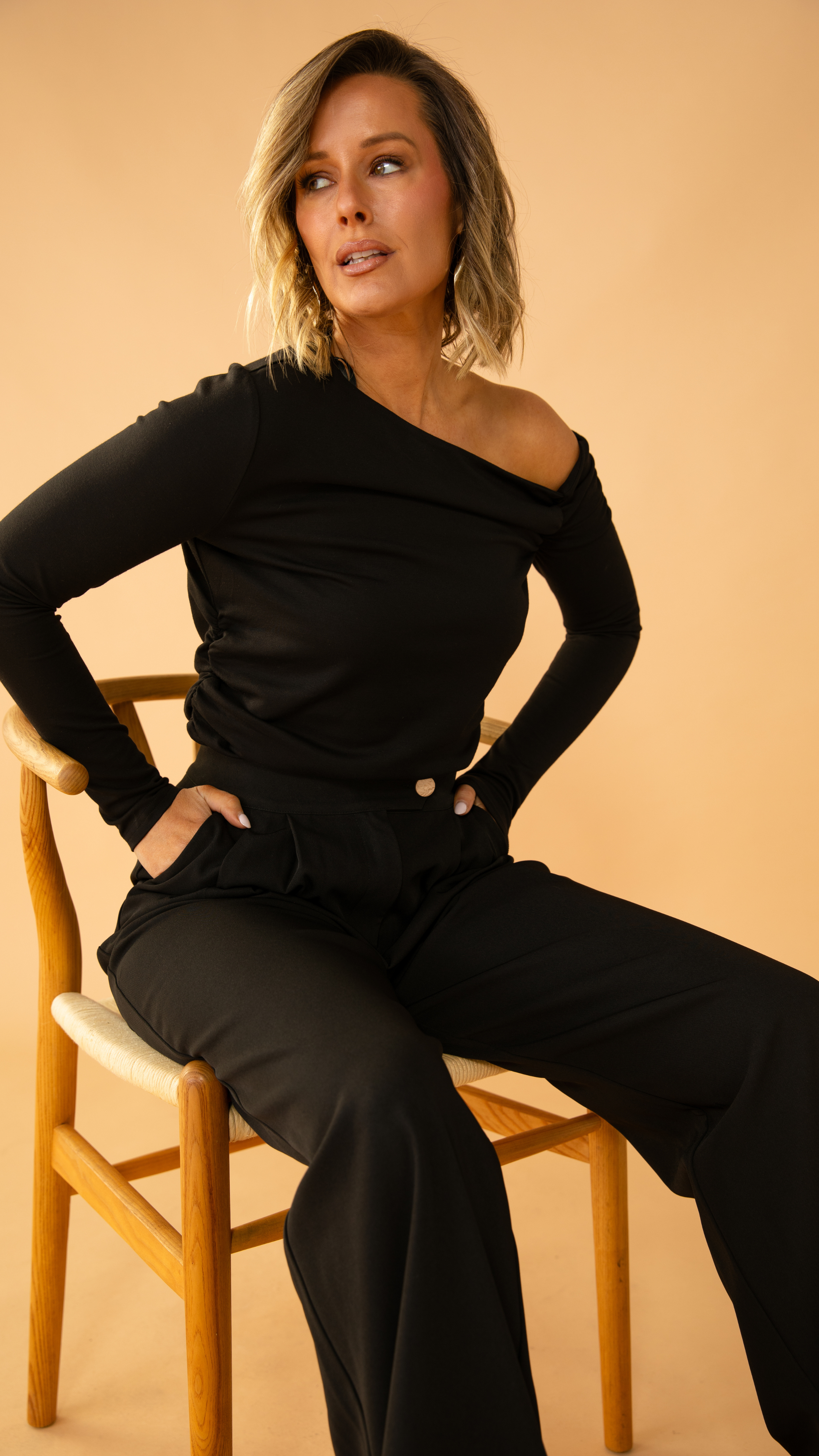 Stardust One Shoulder Top - Black