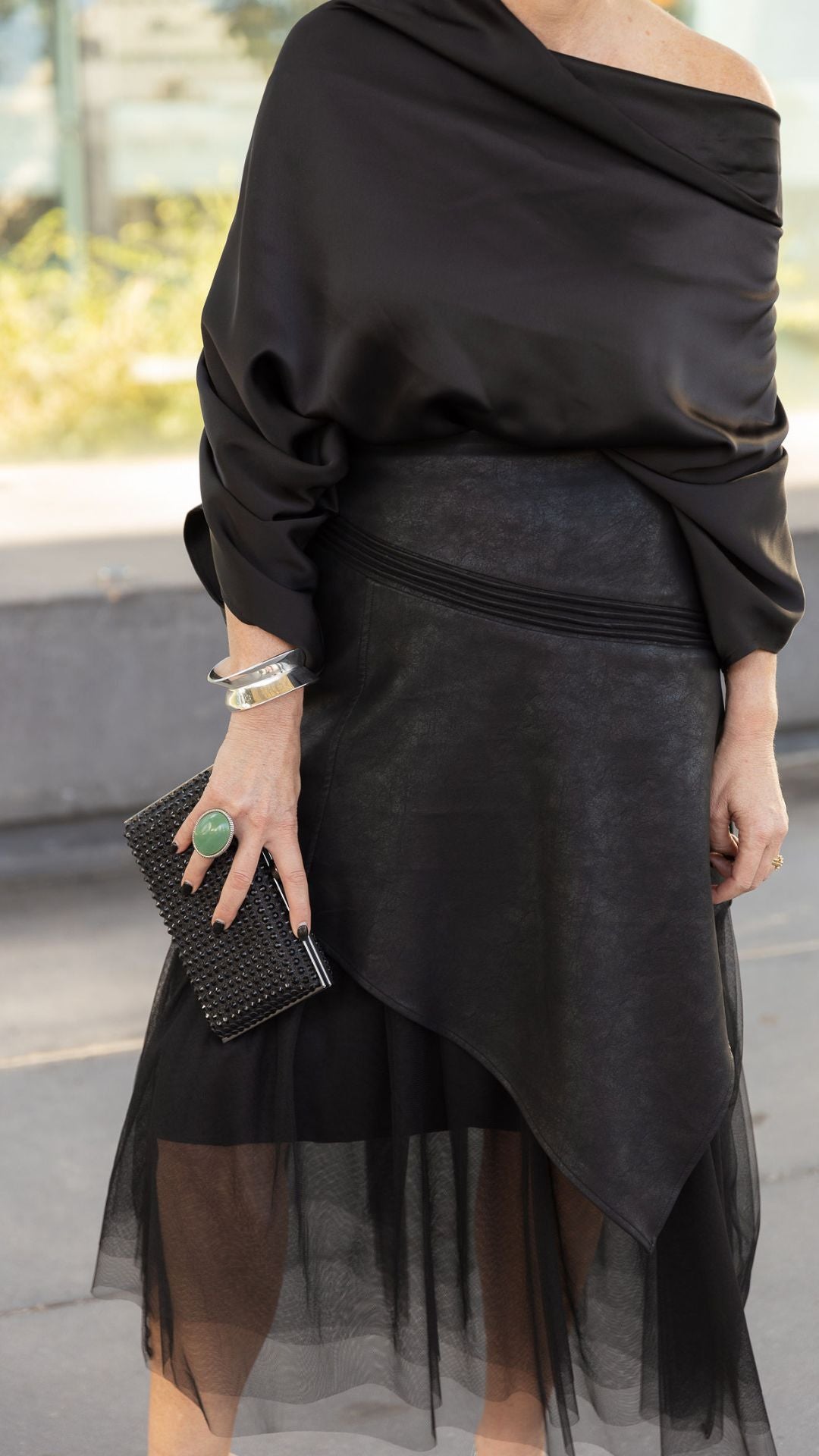 Celine Oversized Satin Top - Black