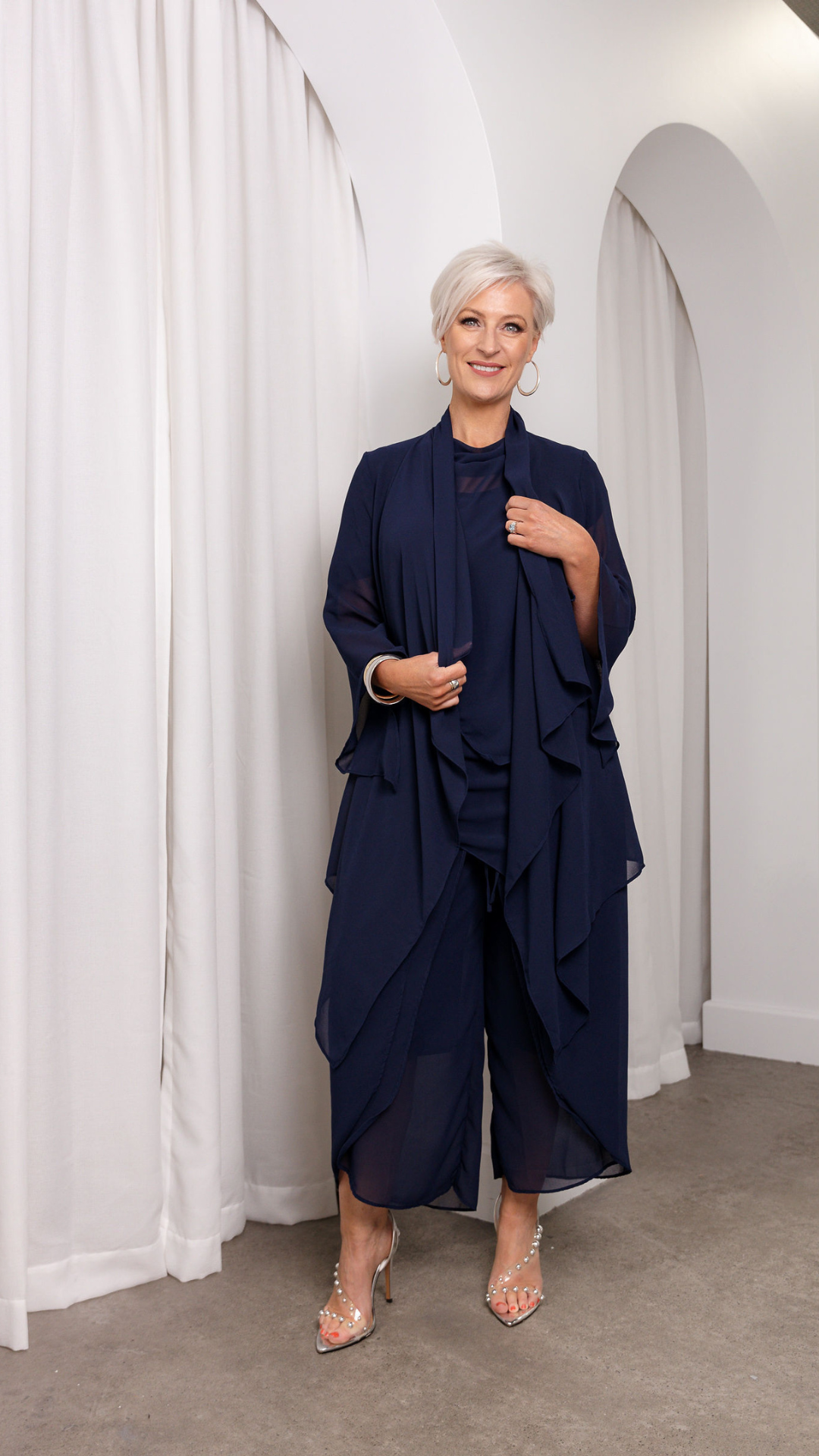 Willow Chiffon Flowing Pants - Navy