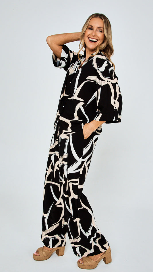 Georgie Rayon Pants - Black Print