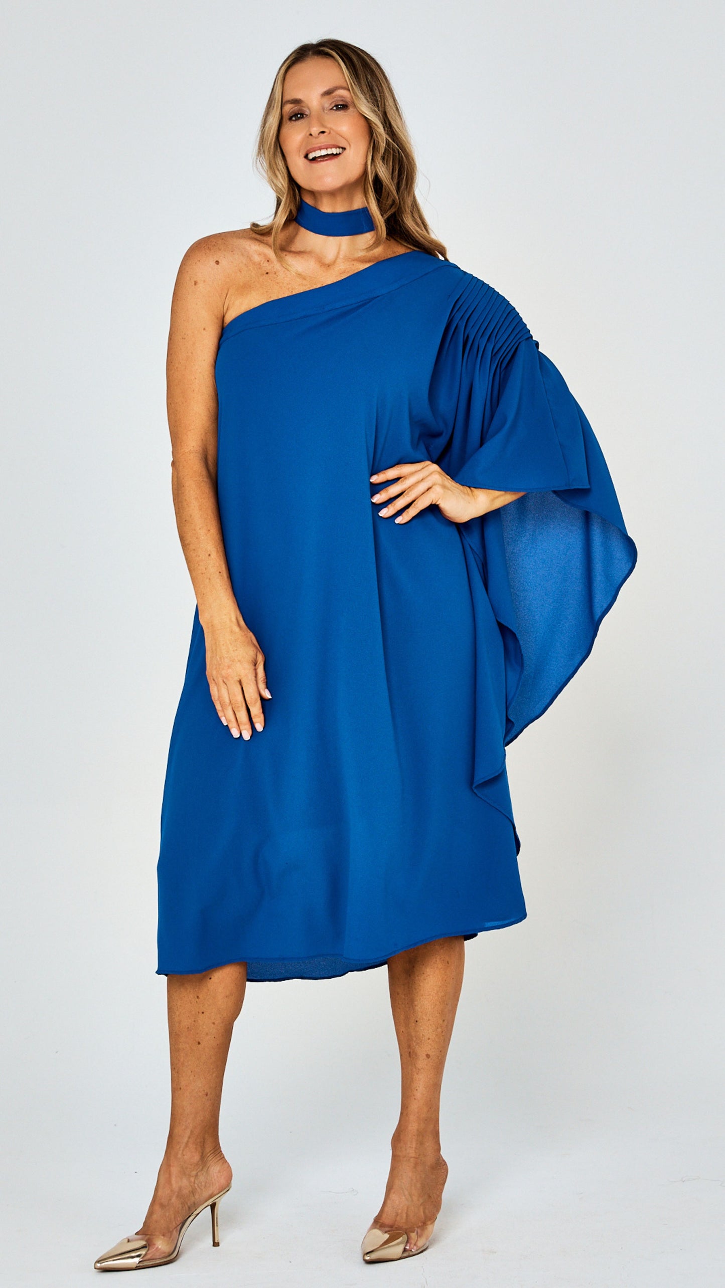 Paris One Shoulder Dress - Blue