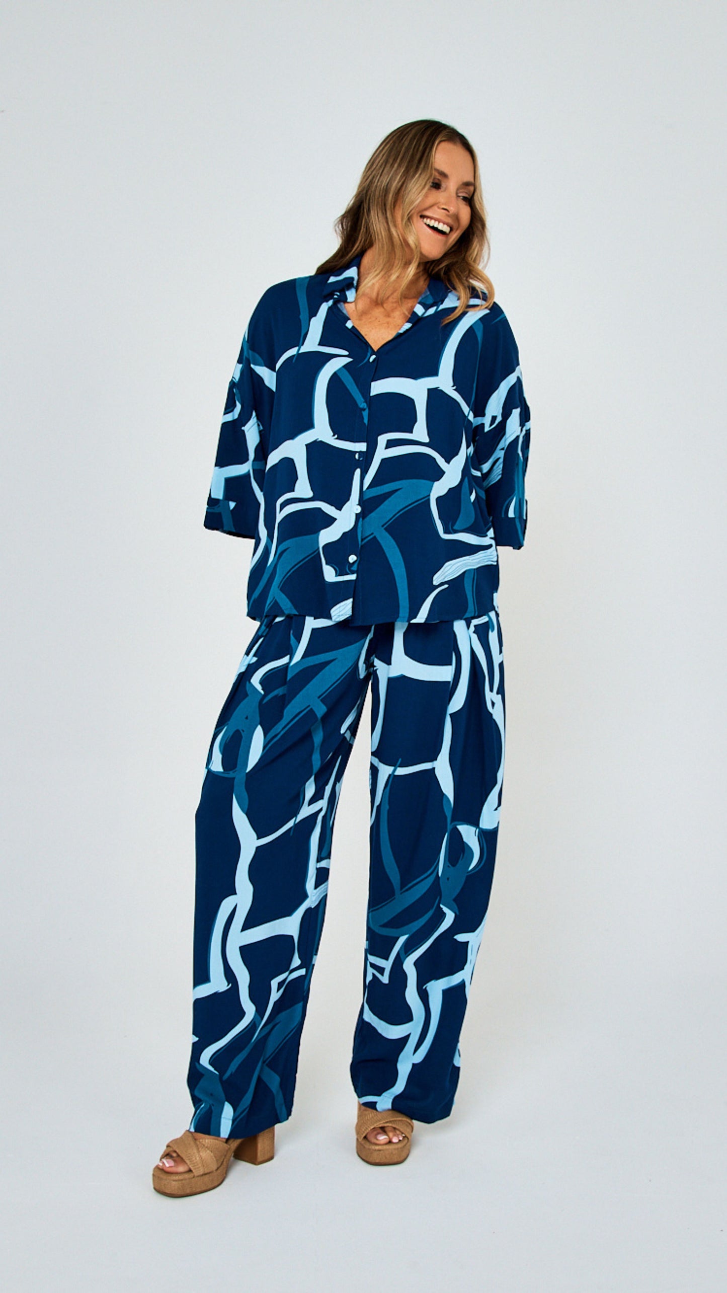 Georgie Rayon Shirt - Blue Print