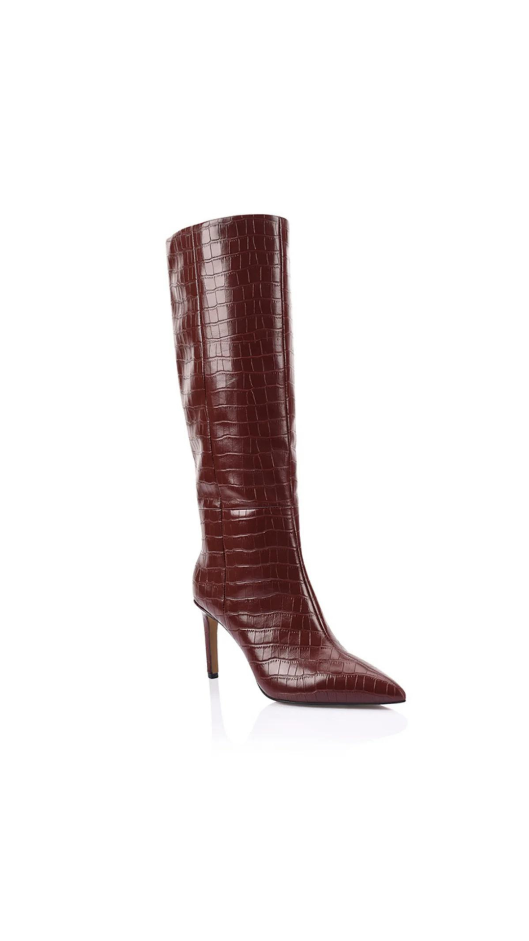 Lana Wilkinson - Huw Croc Embossed Boots - Wine