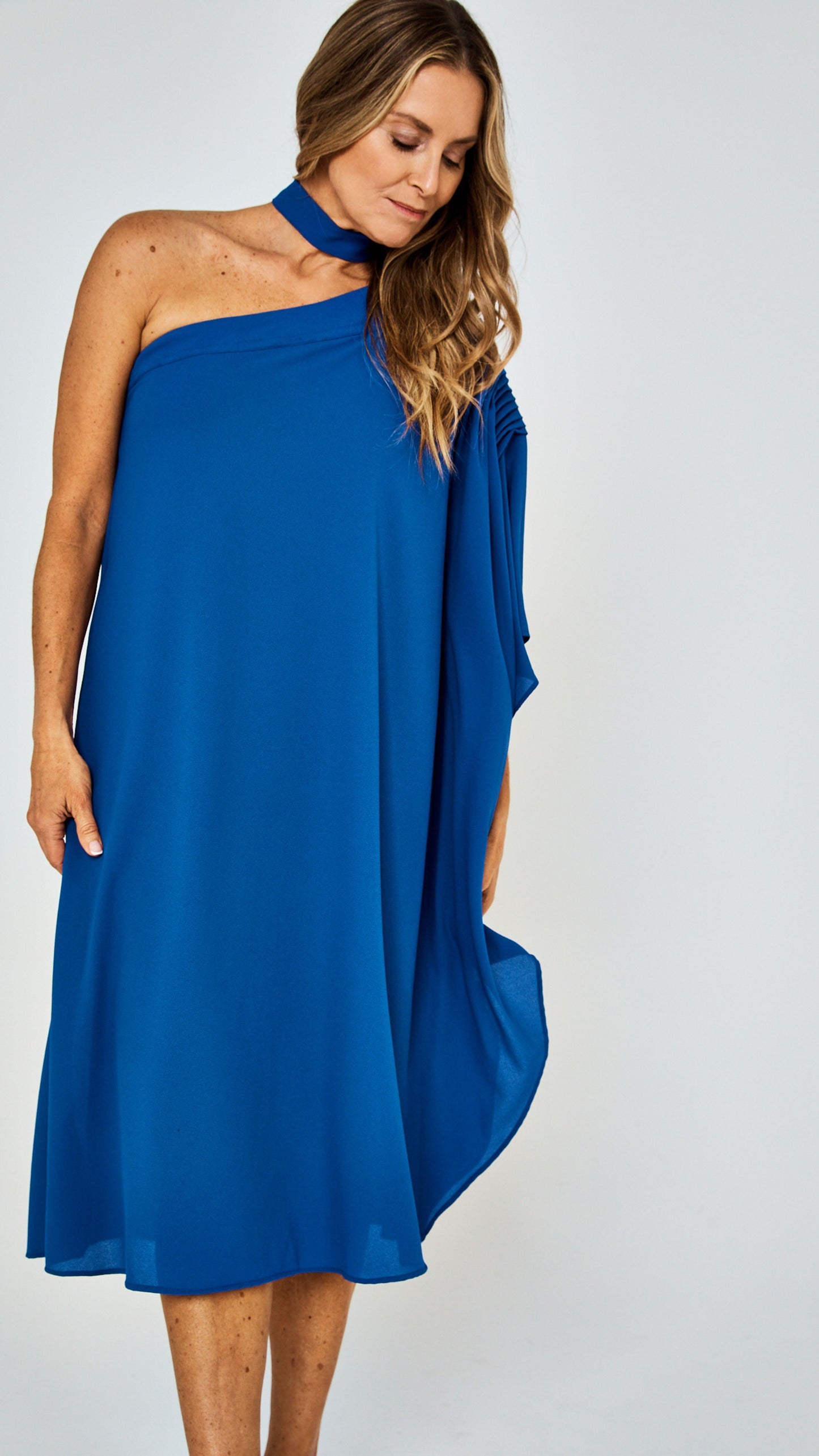 Paris One Shoulder Dress - Blue