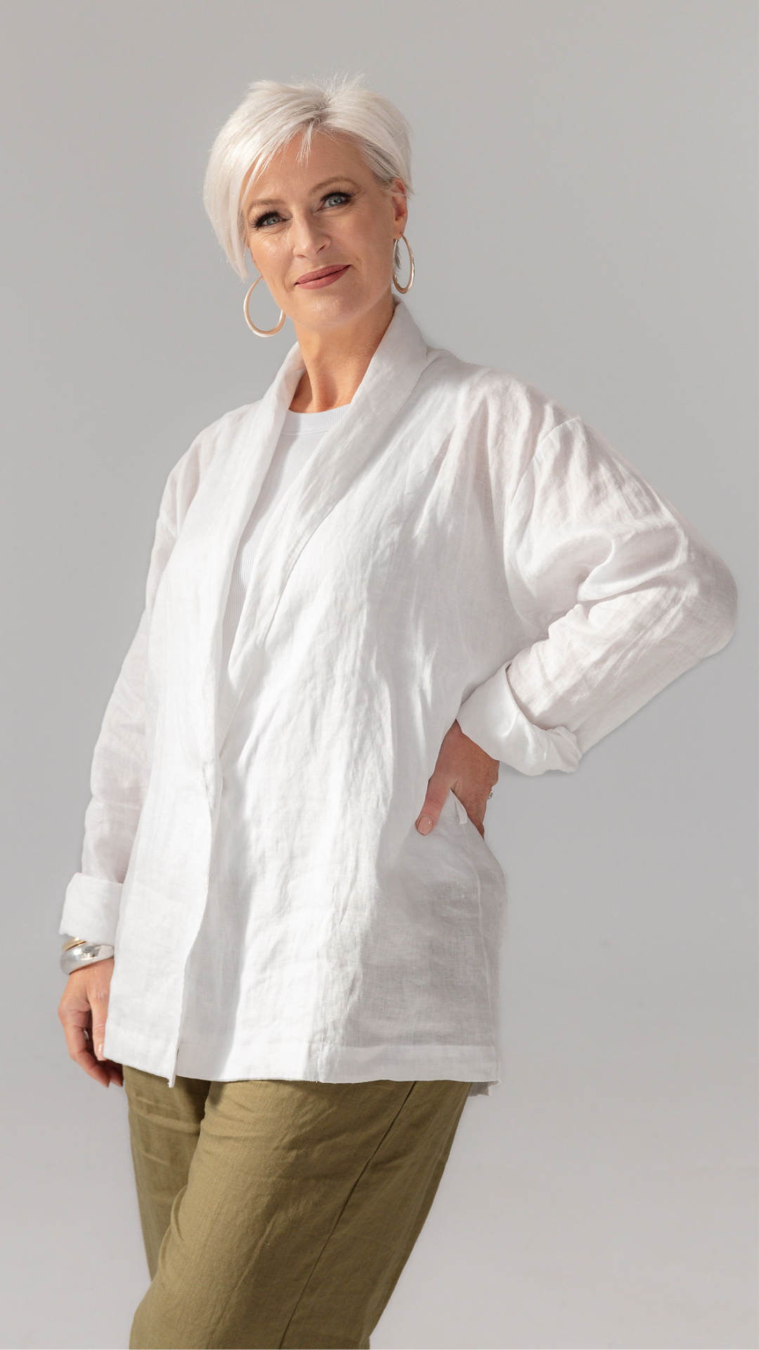 Lara Linen Shirt Blazer - White